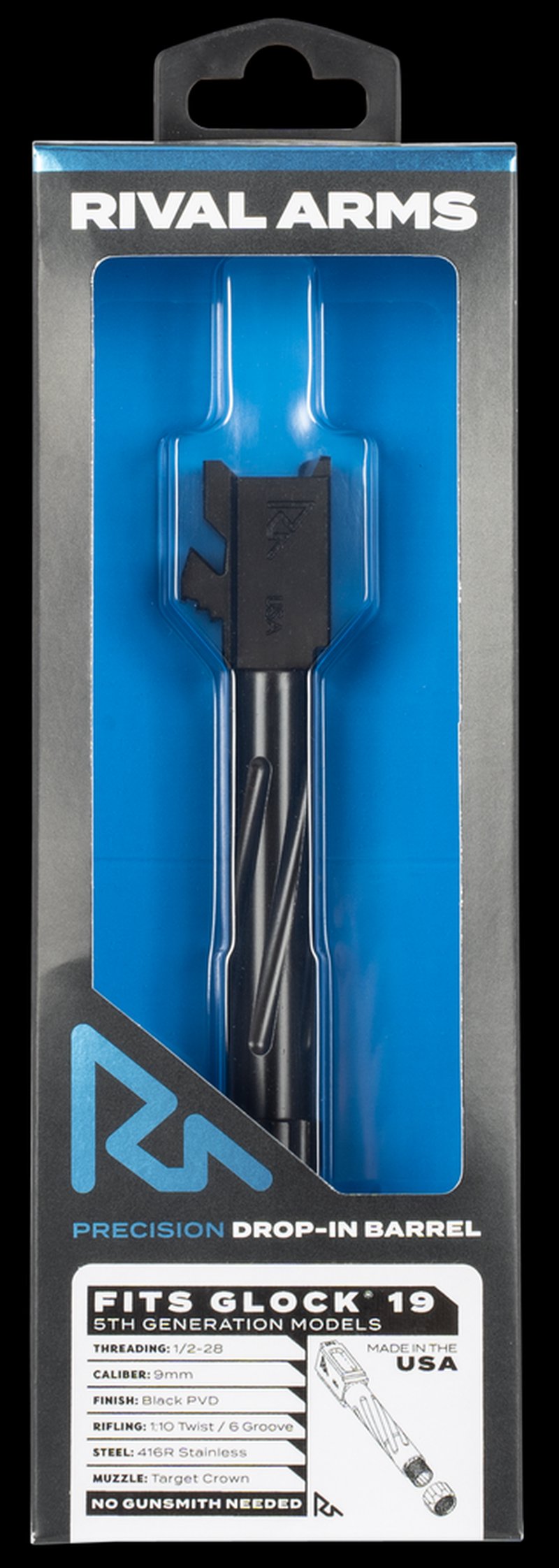 Rival Arms Precision V1 Glock 19 Gen5 Match Grade Drop-In Barrel 9mm Threaded