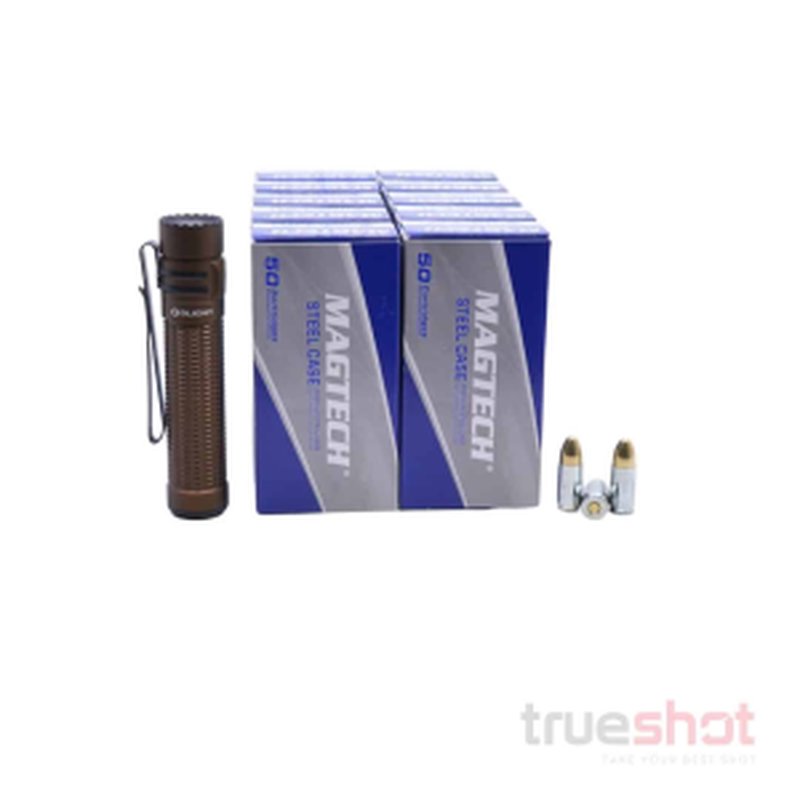Olight Warrior Mini 3 Tan Flashlight Bundle 500 Rounds 9mm Ammo