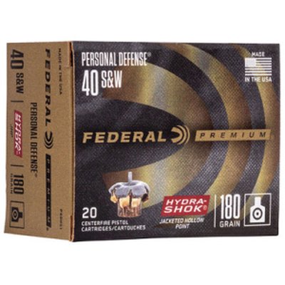 Federal P40HS1 .40 S&W 180gr Hydra-Shok JHP Ammo, 20-Round Box